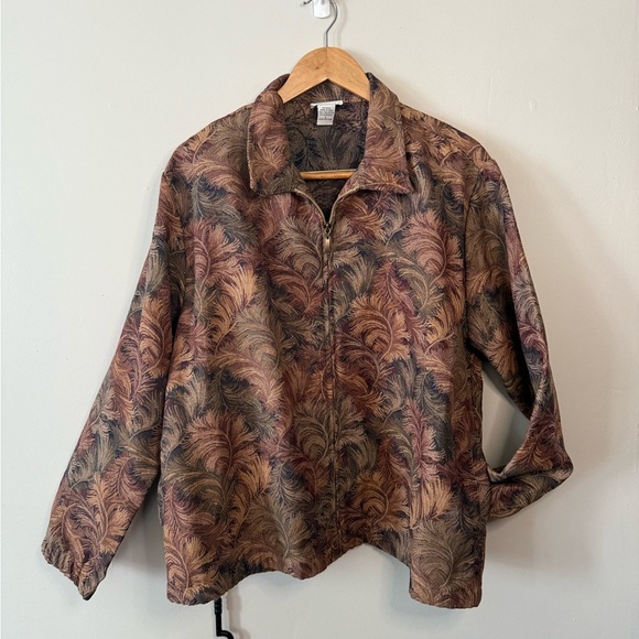 90s BonWorth Brown Pattern Zip-Up Bomber Jacket | Women’s Large - Picture 1 of 5